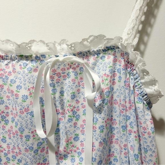 Lanz of Salzburg Tank Nightgown Size Small Floral Eyelet Lace Straps Made in USA - Picture 10 of 16